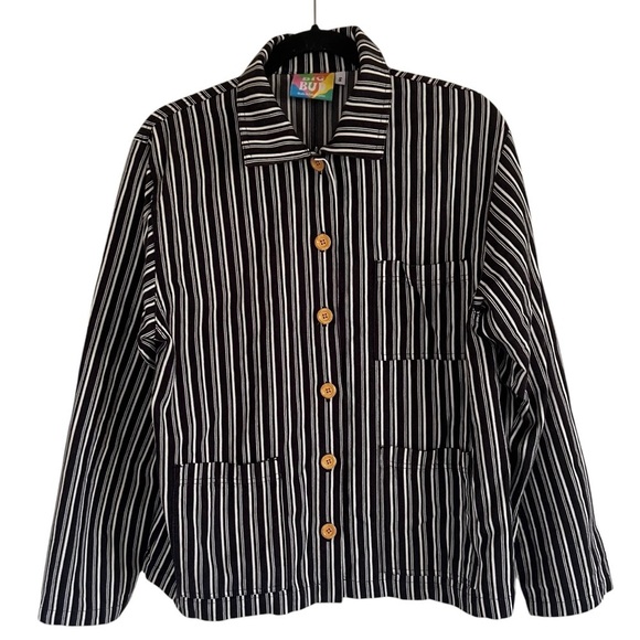 Big Bud Press Jackets & Blazers - Big Bud Press Black White Striped Work Jacket Unisex S